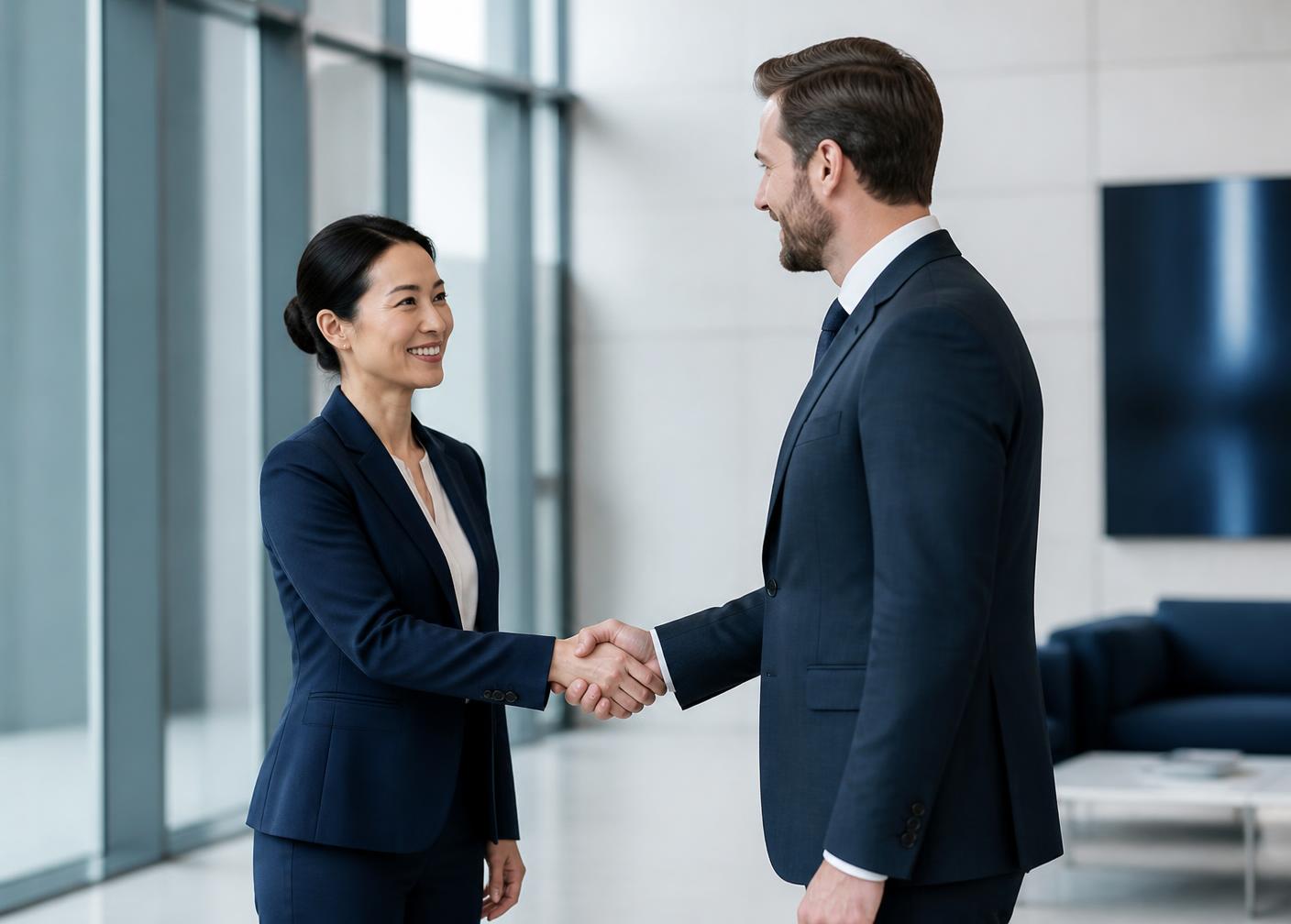 Deux professionnels se serrant la main dans un bureau